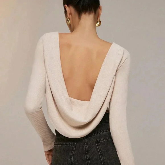 Apricot Sexy Women's Backless Long Sleeve Bodysuit - Picture 5 of 6